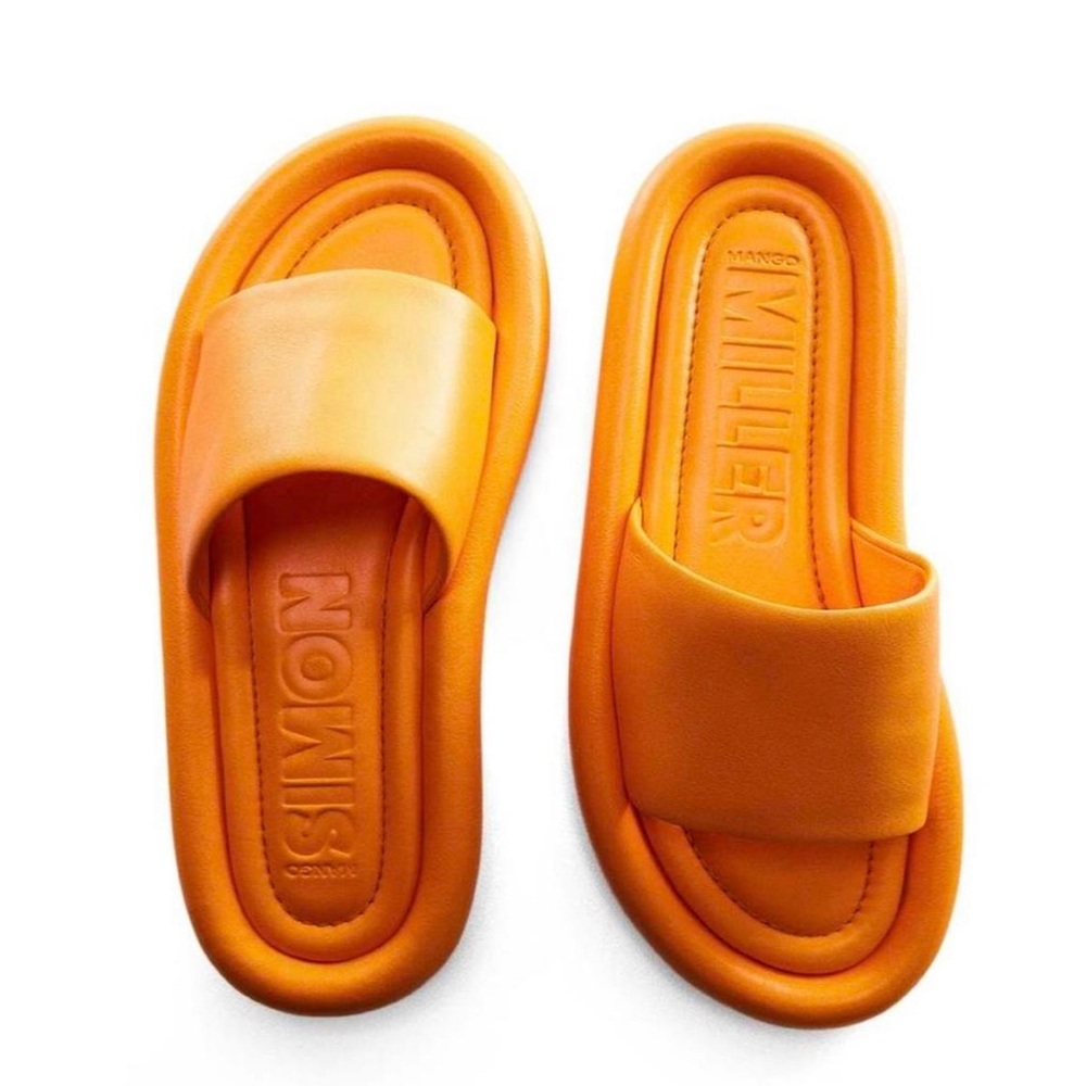 Simon miller x mango orange leather slides